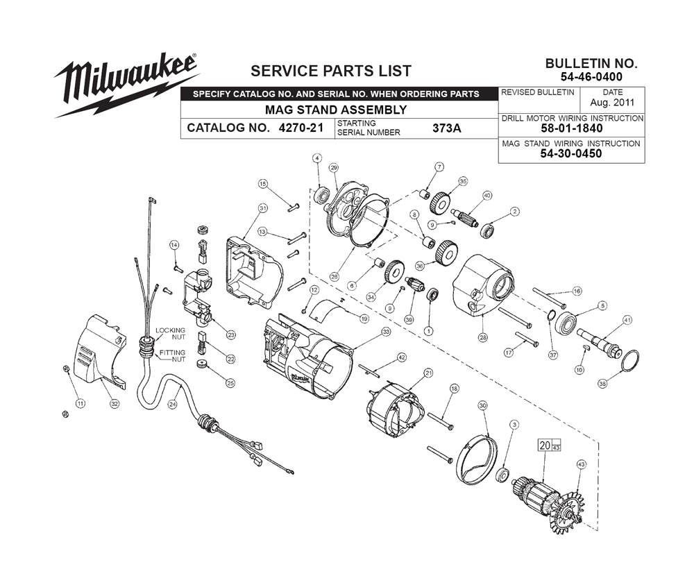 Buy Milwaukee 4270-21-(373A) Replacement Tool Parts ... mag drill wiring schematic 