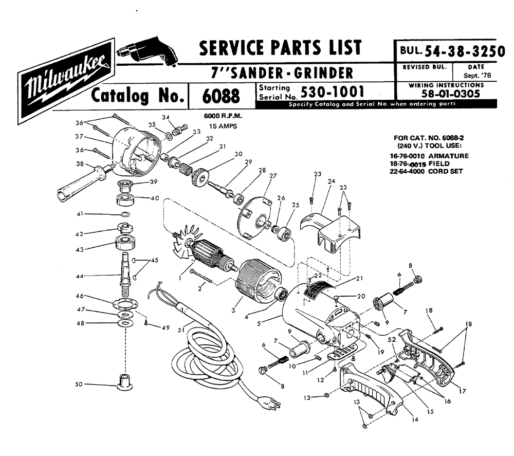 Buy Milwaukee 6088(5301001) Replacement Tool Parts Milwaukee 6088
