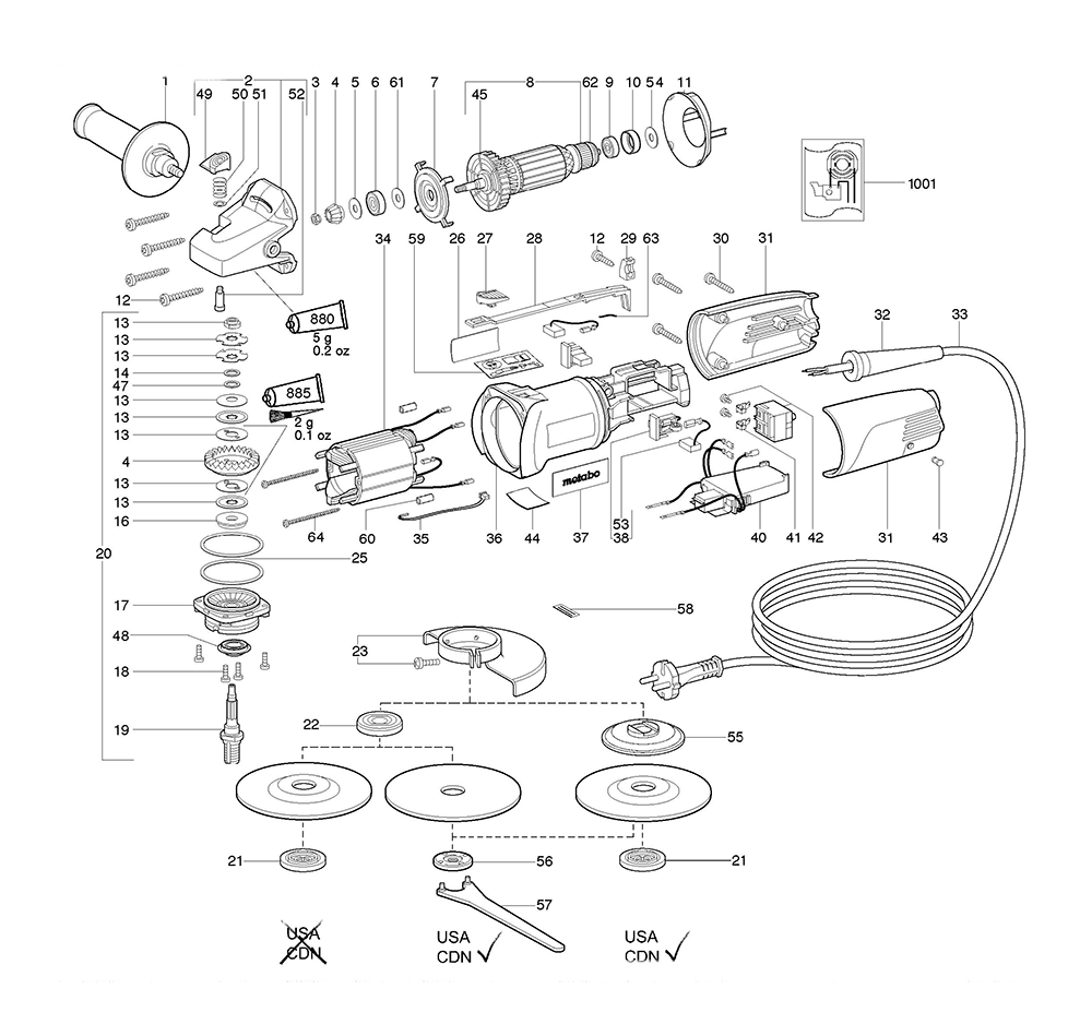 Buy Metabo WE14-150Quick-(01451421) Replacement Tool Parts | Metabo