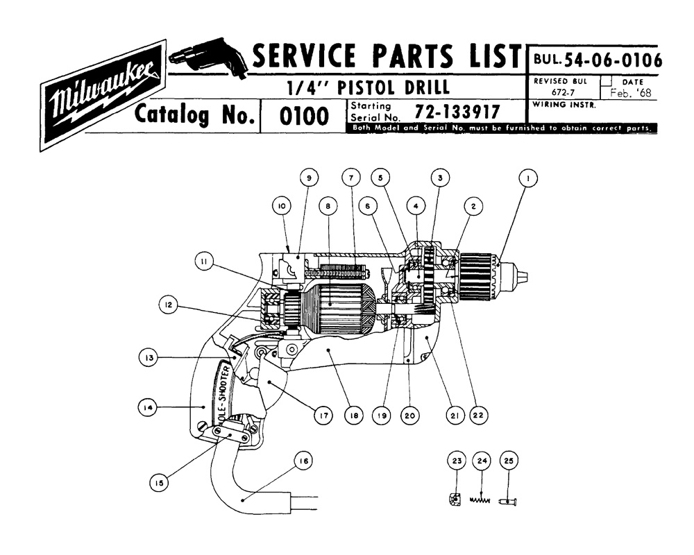Buy Milwaukee 0100(72133917) 1/4" pistol Replacement Tool Parts