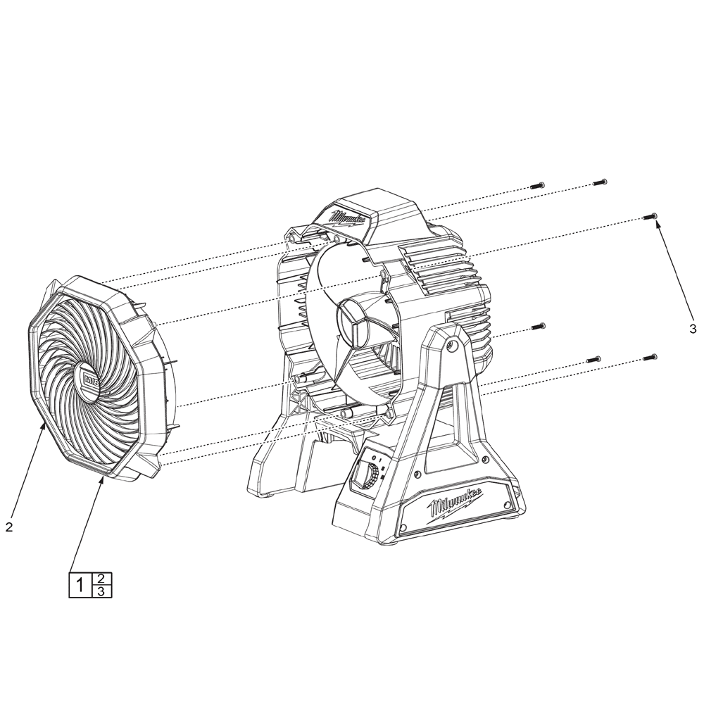 Buy Milwaukee 0886-22-(G47A) M18™ JOBSITE FAN Replacement ... de walt flashlight diagram 