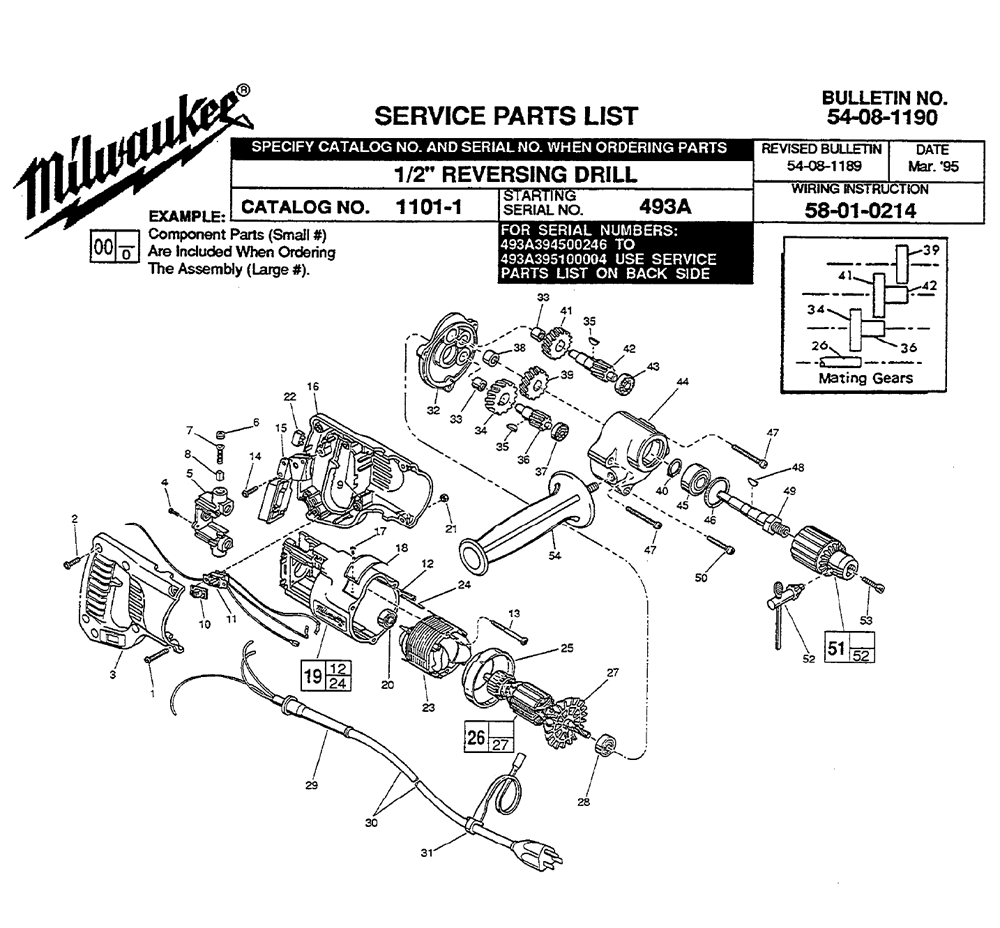 Buy Milwaukee 11011(493A) 1/2" reversing Replacement Tool Parts