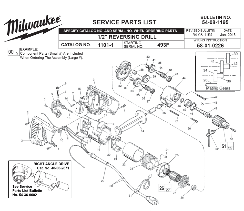 Buy Milwaukee 11011(493F) 1/2" reversing Replacement Tool Parts