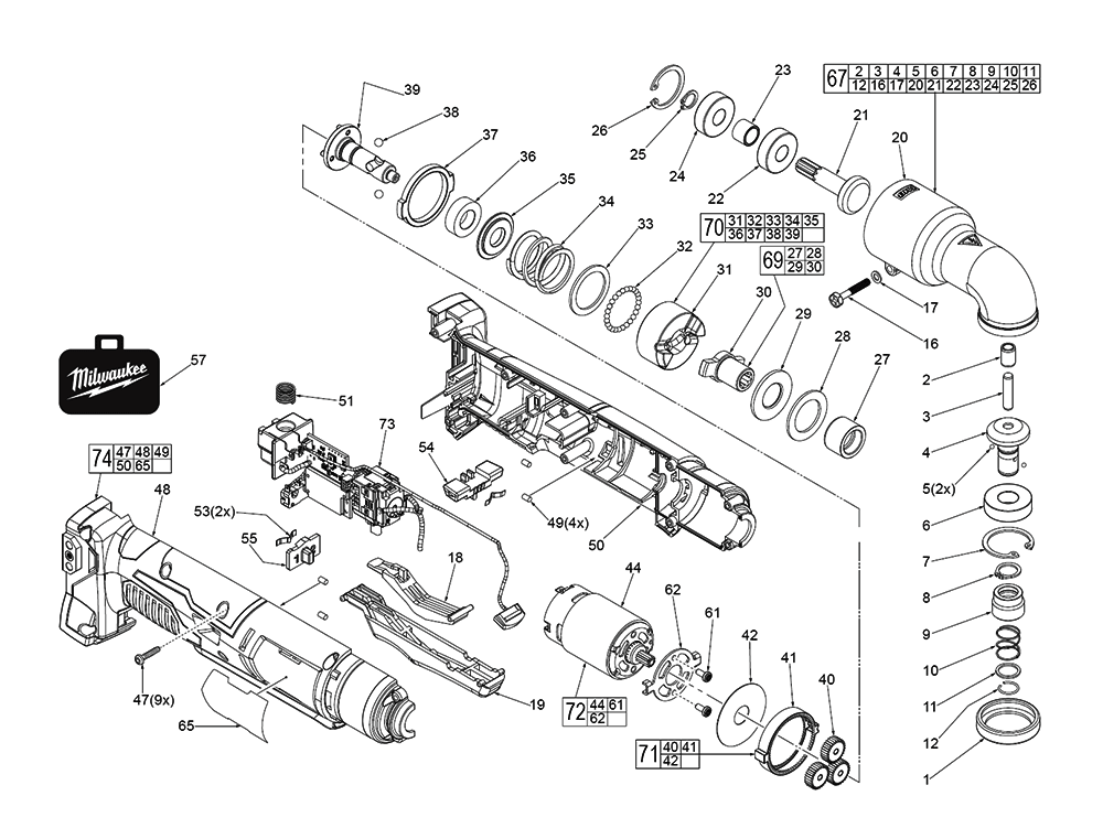 Buy Milwaukee 2667-20-(G10A) M18™ Right Angle 1/4" Hex Impact Driver