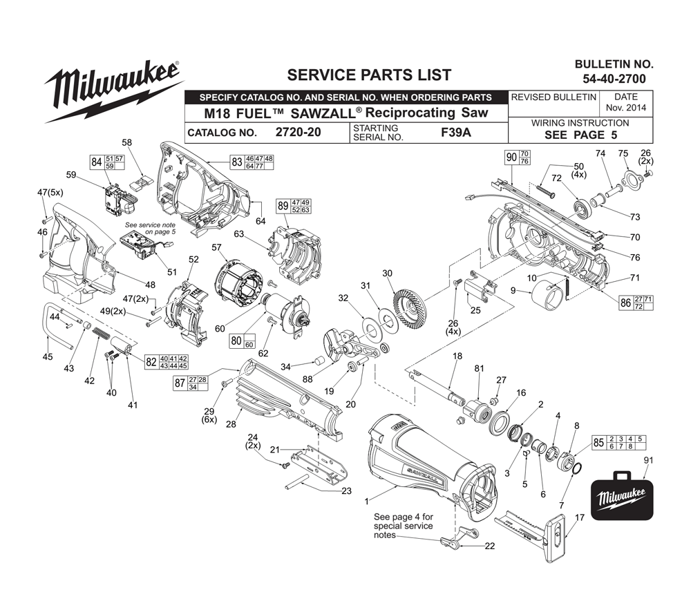 Milwaukee 2746 20 Parts Breakdown