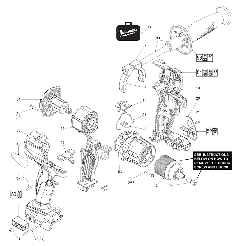 Buy Milwaukee 2804 20 J77a M18 Fuel ½” Hammer Drilldriver Replacement Tool Parts Milwaukee 