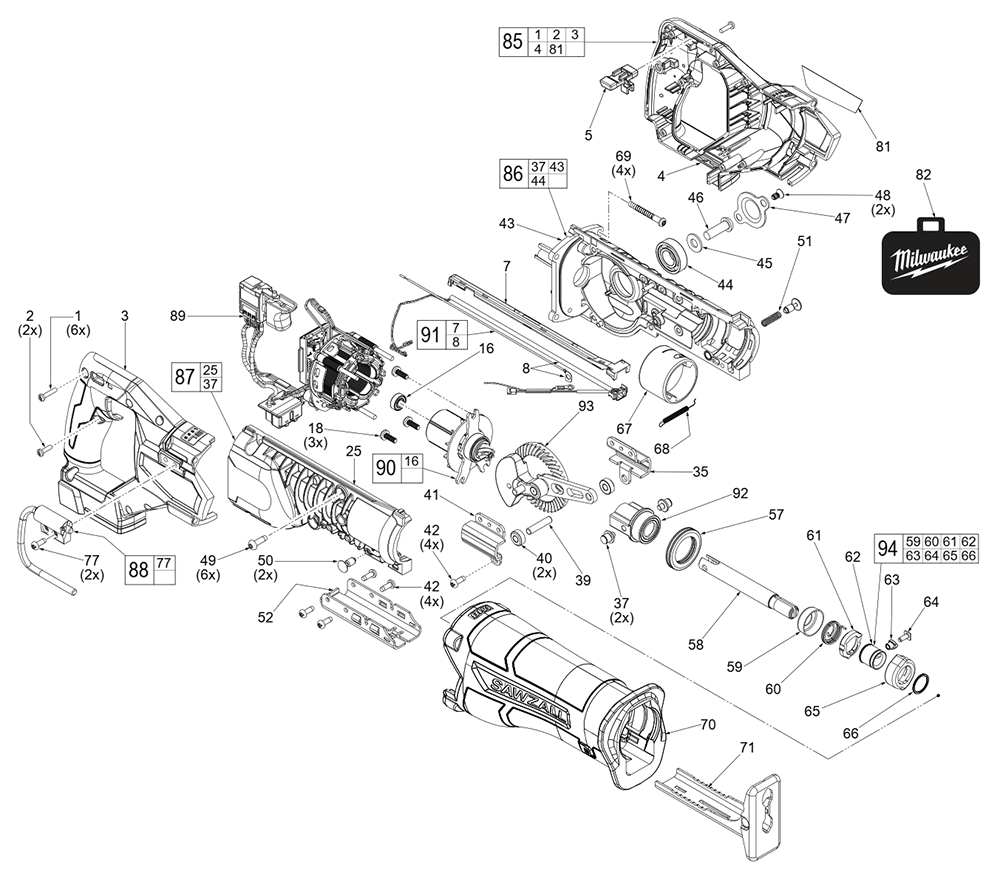 Milwaukee m18 sawzall online parts