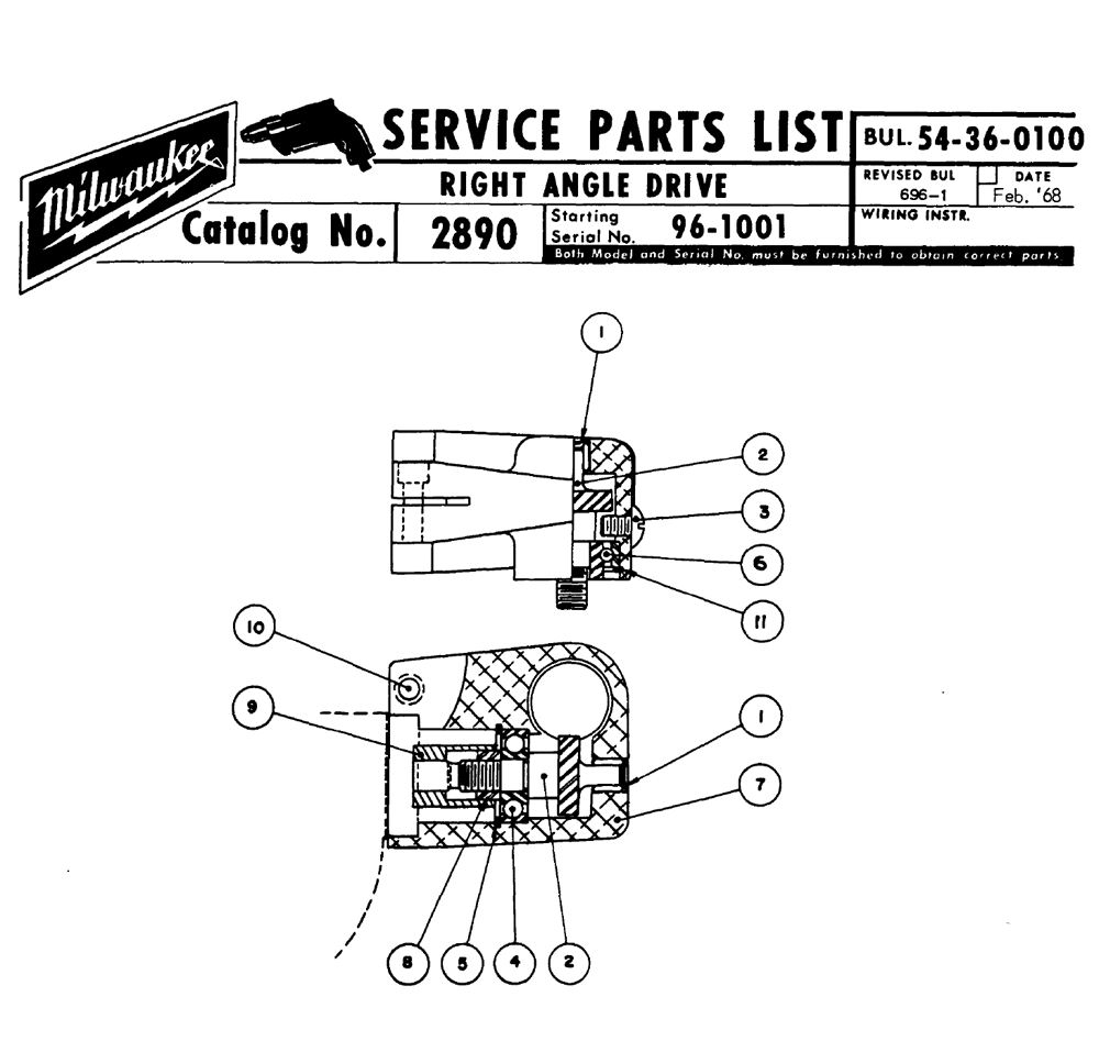 Buy Milwaukee 2890(961001) right angle drive Replacement Tool Parts
