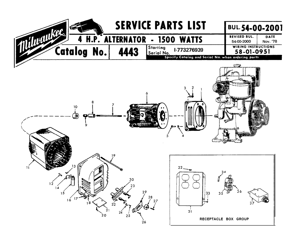 Buy Milwaukee 4443(1773276939) 4 H.P. Alternator 1500 watts