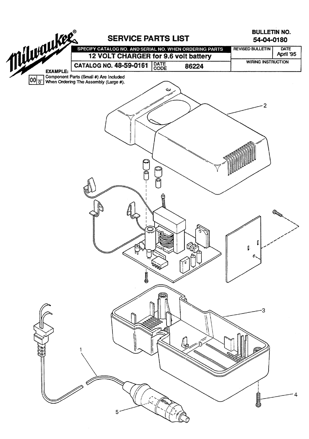 Buy Milwaukee 48590161(86224) 12 V. Charger for 9.6 volt battery Replacement Tool Parts