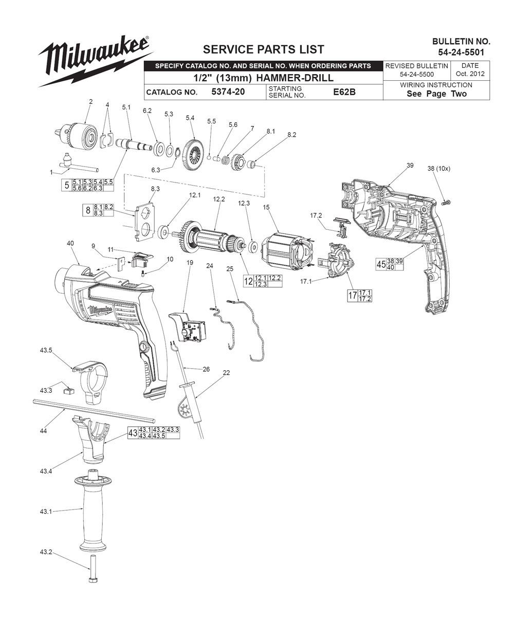 Buy Milwaukee 5374-20-(e62b) Replacement Tool Parts 