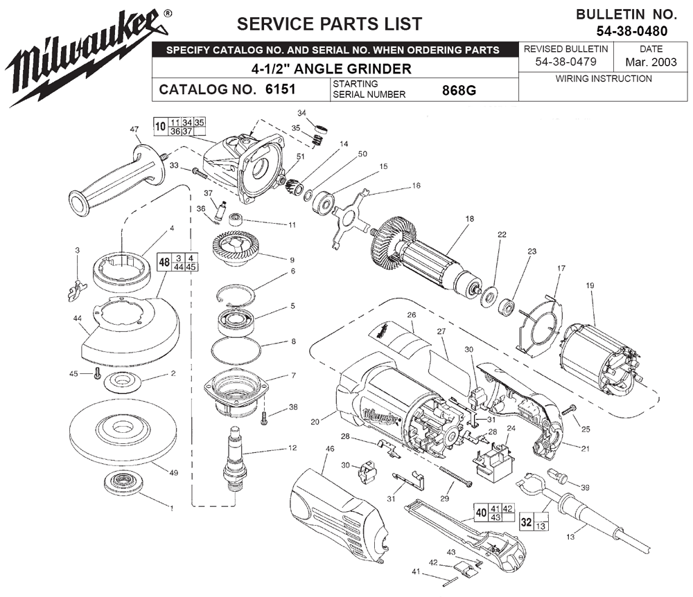 Buy Milwaukee 6151-(868G) Replacement Tool Parts | Milwaukee 6151-(868G