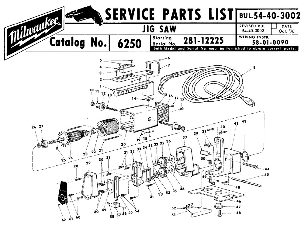 Buy Milwaukee 6250(28112225) Replacement Tool Parts Milwaukee 6250