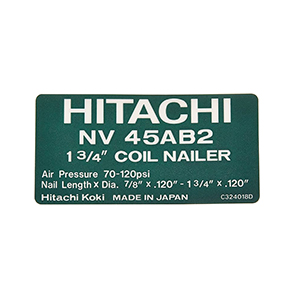 Hitachi 321949 Name Plate NV45AB2