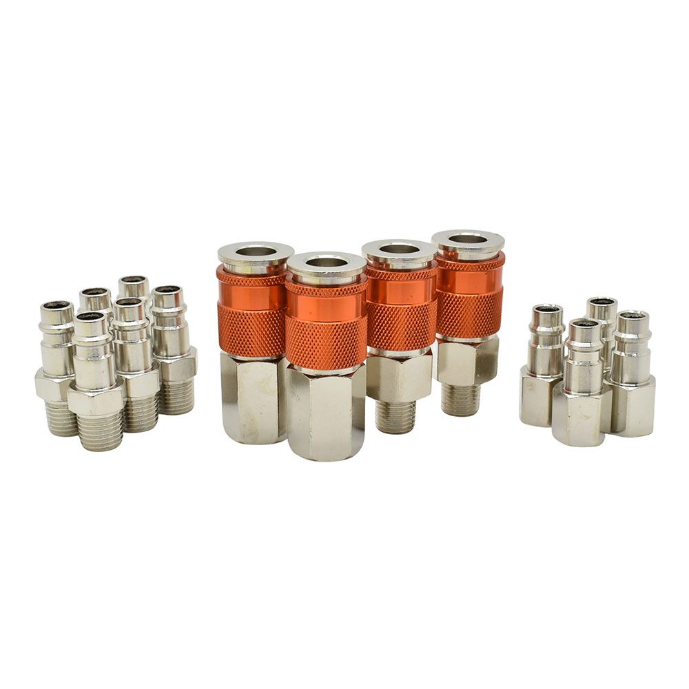 Interstate Pneumatics CF414K 14-Piece High Flow Coupler & Plug Kit, 1/4" Body x 1/4" NPT