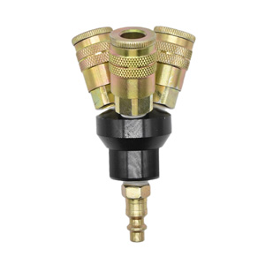 Interstate Pneumatics FPM44-KH4 Aluminum Round Manifold with Three 1/4" Steel Industrial Couplers & One 1/4" Steel Plug Kit