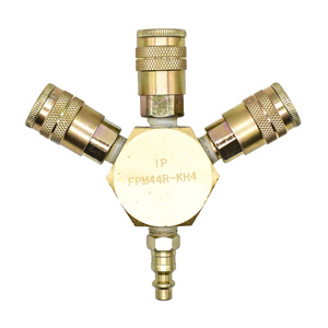 Interstate Pneumatics FPM44R-KH4 Flat Hex Manifold with Three 1/4" Steel Industrial Couplers & One 1/4" Steel Plug Kit