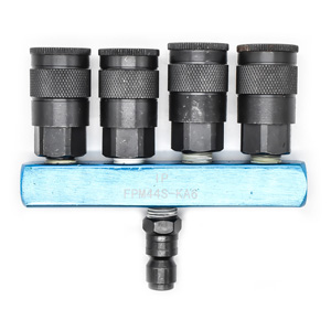 Interstate Pneumatics FPM44S-KA6 Aluminum Rectangular Manifold with Four 3/8" Steel Automotive Couplers & One 3/8" Steel Plug Kit