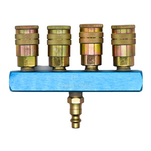 Interstate Pneumatics FPM44S-KH4 Aluminum Rectangular Manifold with Four 1/4" Steel Industrial Couplers & One 1/4" Steel Plug Kit