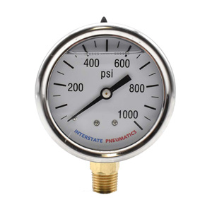 Interstate Pneumatics G7022-1000 Oil Filled Pressure Gauge 1000 Psi 2-1/2" Dial 1/4" Npt Bottom Mount