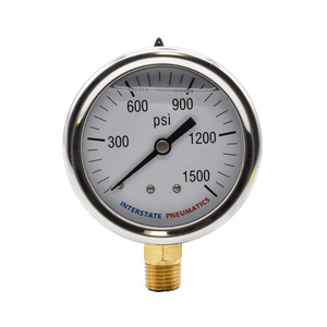 Interstate Pneumatics G7022-1500 Oil Filled Pressure Gauge 1500 Psi 2-1/2" Dial 1/4" Npt Bottom Mount