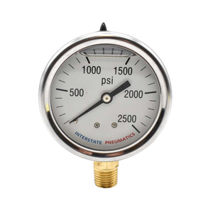 Interstate Pneumatics G7022-2500 Oil Filled Pressure Gauge 2500 Psi 2-1/2" Dial 1/4" Npt Bottom Mount