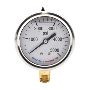 Interstate Pneumatics G7022-5000 Oil Filled Pressure Gauge 5000 Psi 2-1/2 Inch Dial 1/4 Inch Npt Bottom Mount