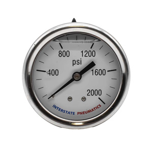 Interstate Pneumatics G7122-2000 Oil Filled Pressure Gauge 2000 Psi 2-1/2" Dial 1/4" Npt Rear Mount