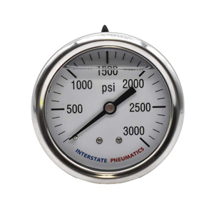 Interstate Pneumatics G7122-3000 Oil Filled Pressure Gauge 3000 Psi 2-1/2" Dial 1/4" Npt Rear Mount