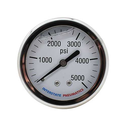 Interstate Pneumatics G7122-5000 Oil Filled Pressure Gauge 5000 PSI 2-1/2 Inch Dial 1/4 Inch NPT Rear Mount