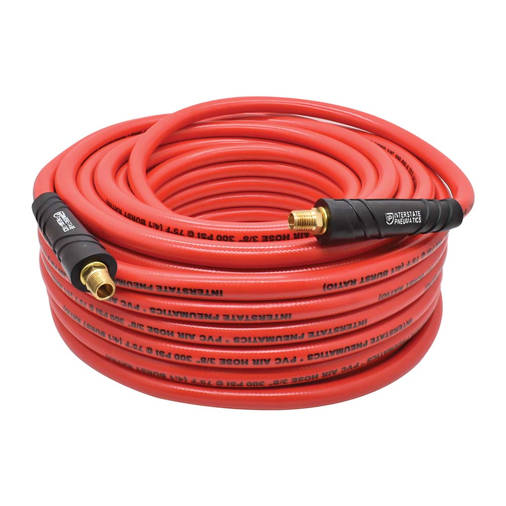 Interstate Pneumatics HA36-050 3/8" x 50 ft Red PVC Air Hose WP 300 PSI (1/4" NPT) Solid Fitting