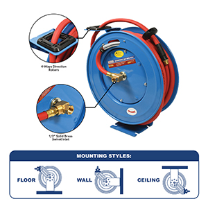 Interstate Pneumatics HSR95-88 Professional Grade Heavy Duty Retractable Hose Reel with 1/2 Inch X 50 Feet Rubber Hose