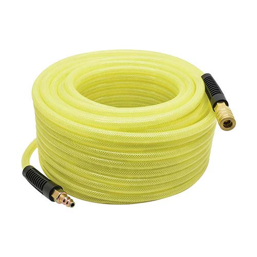 Interstate Pneumatics HU56-100H44BS 3/8" x 100 ft Rhino PolyFlex Yellow Polyurethane Hose WP 200 PSI (1/4" NPT) Solid Fitting with Coupler & Plug