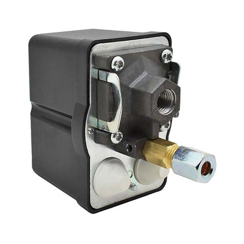 Interstate Pneumatics LF19-1H Pressure Switch - 105-135 PSI Single Port 1/4 NPT Female, 6.4 Mm Vertical Brass Unloader Valve With On – Off Knob