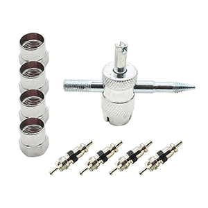 Interstate Pneumatics TCT2 Tire Core Tool , 4 in 1 Multi-purpose Kit - Includes 1 Tool, 4 Caps and 4 Schrader Valves