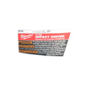 Milwaukee 12-20-0068 Service Nameplate