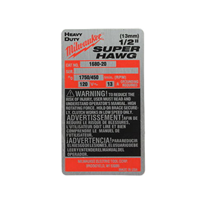 Milwaukee 12-98-7305 Service Nameplate