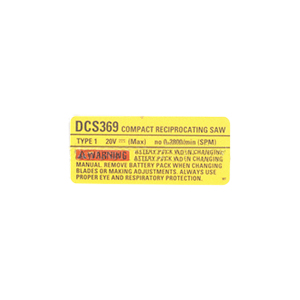 DeWalt N719765 Label Rating DCS369 Na