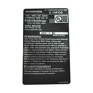 Hitachi 371728 Name Plate C10FCG