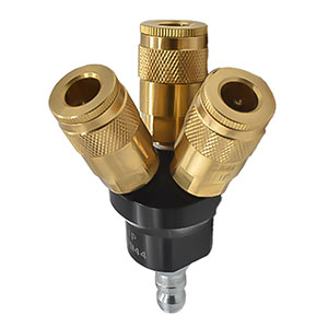 Interstate Pneumatics FPM44-KA4B Aluminum Round Manifold with Three 1/4 Inch Brass Automotive Couplers & Steel Plug