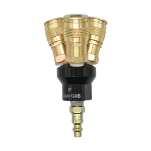 Interstate Pneumatics FPM44-KG4HB Aluminum Round Manifold with Three 1/4 Inch Brass Universal Couplers & Industrial Steel Coupler Plug