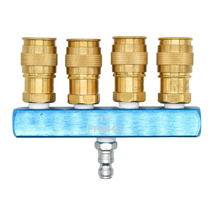 Interstate Pneumatics FPM44S-KG4AB Aluminum Rectangular Manifold with Four (4) 1/4 Inch Brass Universal Couplers & One (1) Automotive Plug Kit