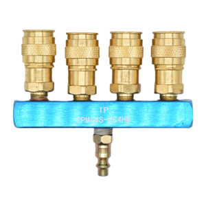 Interstate Pneumatics FPM44S-KG4HB Aluminum Rectangular Manifold with Four 1/4 Inch Brass Universal Couplers & One Industrial Plug Kits