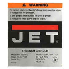 Jet JT9-JBG6A-61 Identification Label