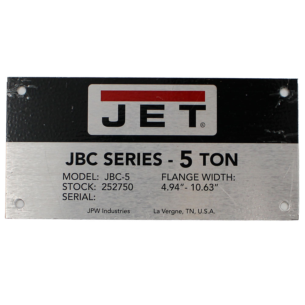 Jet JT9-LM000093 Name Plate JBC-5