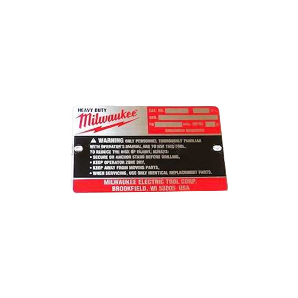 Milwaukee 12-99-1875 Service Nameplate