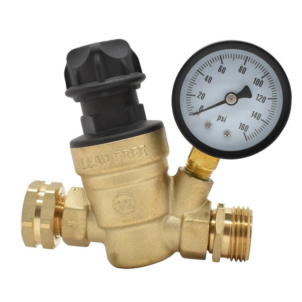 Superior Electric RVA1634 Adjustable Water Pressure Regulator with 45 PSI Gauge – Lead-Free Brass, 3/4 Inch GHT